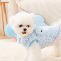 The Dog Face Cute Bear Dog Fur Coat in sky blue, shown on a dog from the side view.