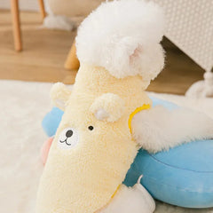 The Dog Face Cute Bear Dog Fur Coat in yellow, shown on a dog from the back view.