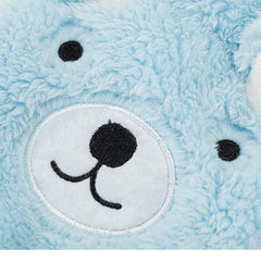 The Dog Face Cute Bear Dog Fur Coat in sky blue, close-up view of the fabric texture.