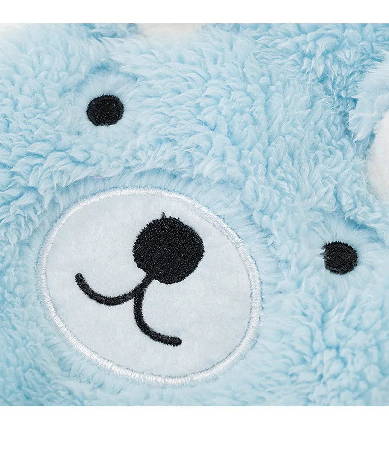 The Dog Face Cute Bear Dog Fur Coat in sky blue, close-up view of the fabric texture.