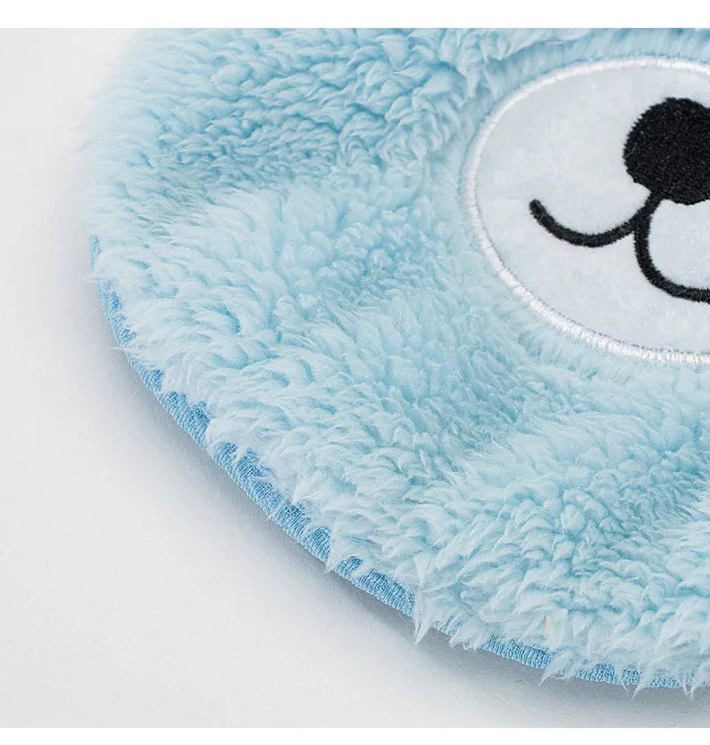 The Dog Face Cute Bear Dog Fur Coat in sky blue, close-up view of the bear face detail.