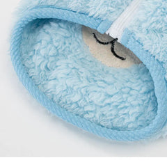 The Dog Face Cute Bear Dog Fur Coat in sky blue, detailed view of the inside lining.