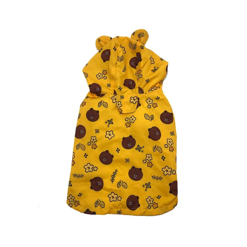 Dog Wearing Hoodie with bear faces on a yellow background, providing a bright and charming style for dogs.