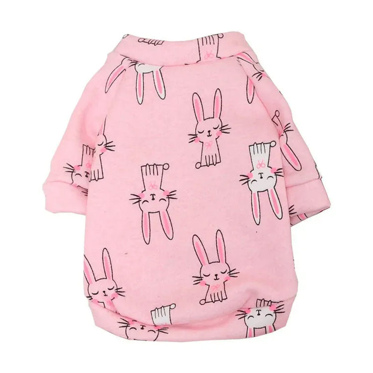 Designer Dog Coat in pink with cute bunny prints, ideal for adding a touch of sweetness to your dog's outfit.