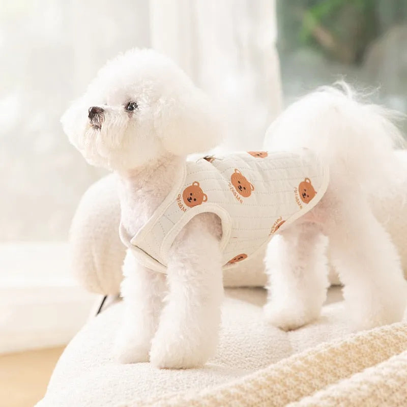 Embroidered dog sweatshirt with bear design, back view showing detailed embroidery."