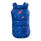 Puffer coat for dogs in my galaxy blue back view.